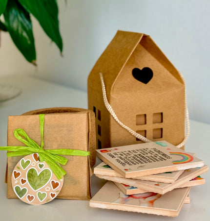 Conjunto presente padrinhos com azulejo e vaso com sementes