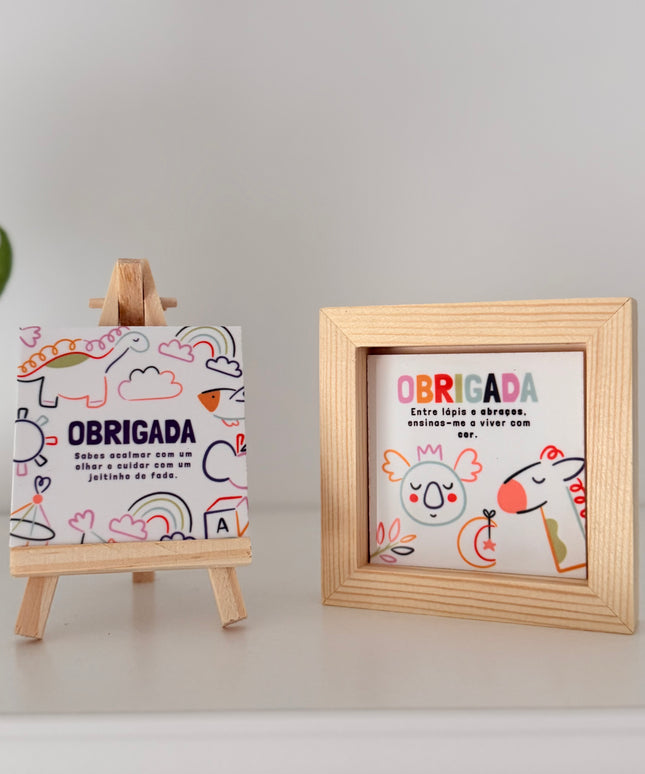 Azulejo personalizado para educadora com mensagem de agradecimento