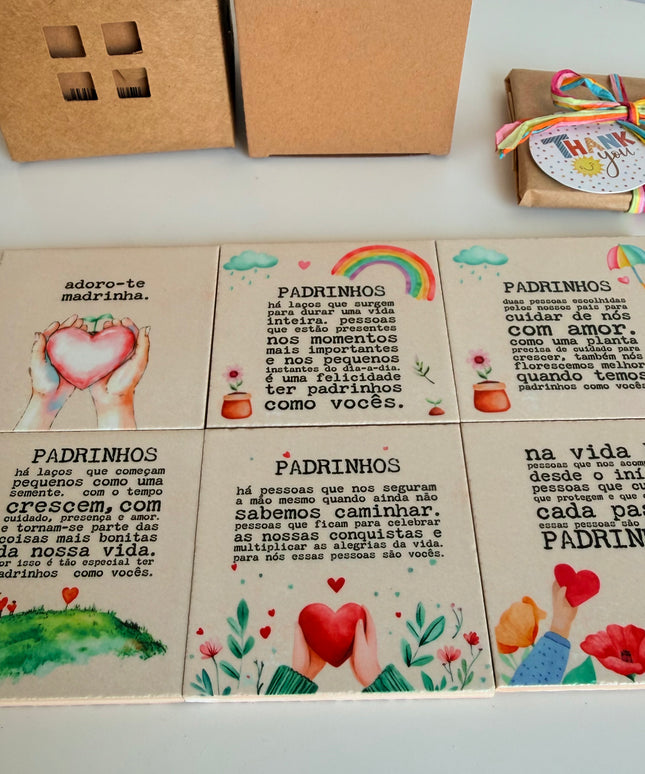 Azulejos personalizados para padrinhos com mensagens emotivas