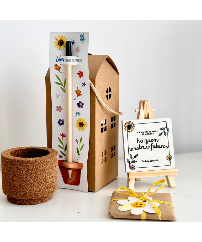 Kit presente para educadora com azulejo personalizado e lápis plantável